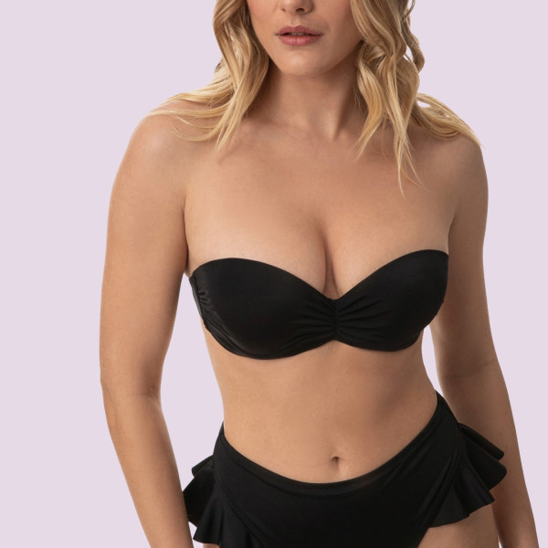 Rock Club Γυναικείο Μαγιό Strapless Push up Μαύρο δετό με ρυθμιζόμενες τιράντες BP2456