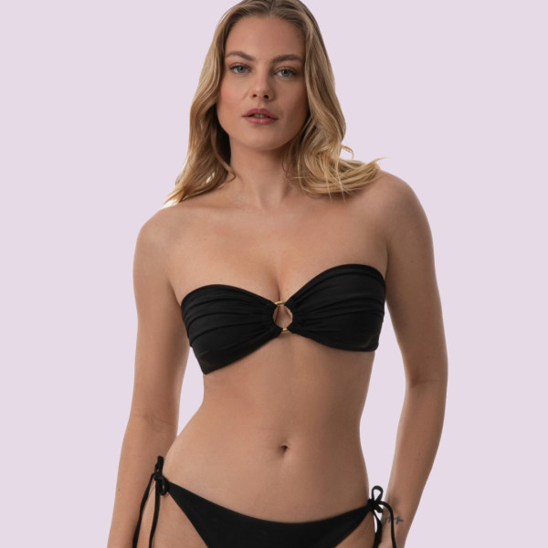 Rock Club Γυναικείο Μαγιό Strapless Μαύρο δετό με χρυσό κρίκο  BP2430 BLACK