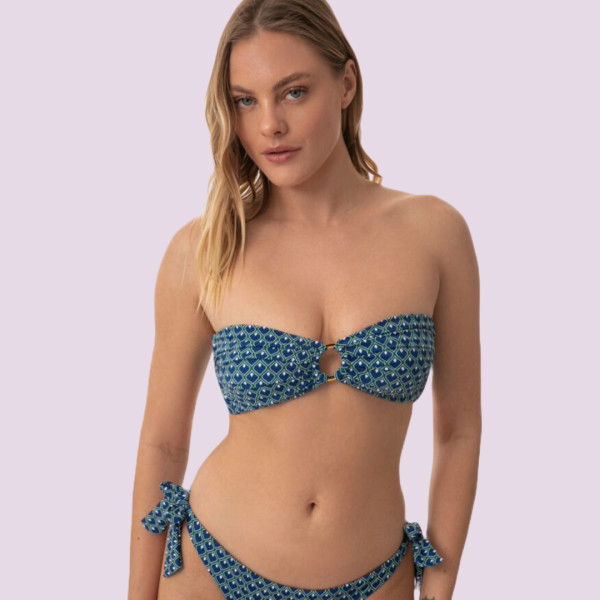 Rock Club Γυναικείο Μαγιό Strapless Μπλέ  δετό με κρίκο και σχέδιο  BP2442 BLUE