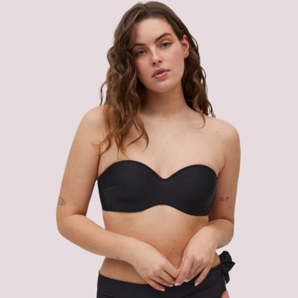 Ysabel Mora Γυναικείο Μαγιό Strapless & για μεγάλο στήθος Λύκρα Lycra με αποσπώμενες τιράντες Μαύρο Black Swimwear Summer Collection B D Cup 83058