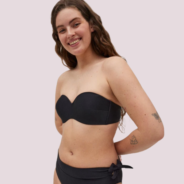 Ysabel Mora Γυναικείο Μαγιό Strapless & για μεγάλο στήθος Λύκρα Lycra με αποσπώμενες τιράντες Μαύρο Black Swimwear Summer Collection B D Cup 83058