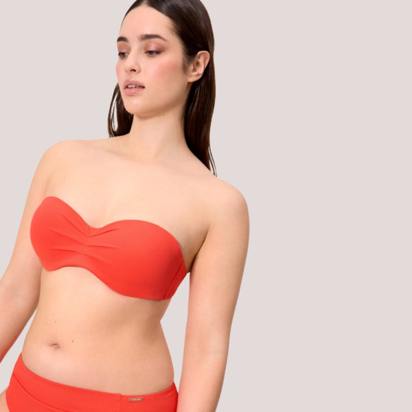 Ysabel Mora Γυναικείο Μαγιό Strapless πικέ C cup με αποσπόμενες τιράντες Vivid Coral Κοραλί 83326 Bandeau