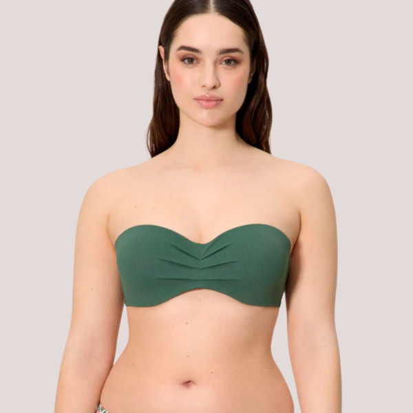 Ysabel Mora Γυναικείο Μαγιό Strapless πικέ C cup με αποσπόμενες τιράντες Wild Green πράσινο χακί 83326 Bandeau