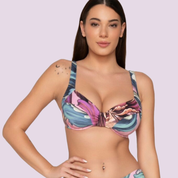 Luna Γυναικείο Μαγιό Musa Top Minimizer για μεγάλο στήθος χωρίς ενίσχυση Ροζ φλοράλ λεπτομέρειες summer collection 94552