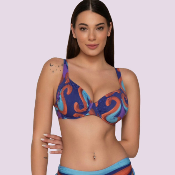 Luna Γυναικείο Μαγιό Riviera Top Minimizer για μεγάλο στήθος χωρίς ενίσχυση Μωβ αποχρώσεις multicolour summer collection 94473