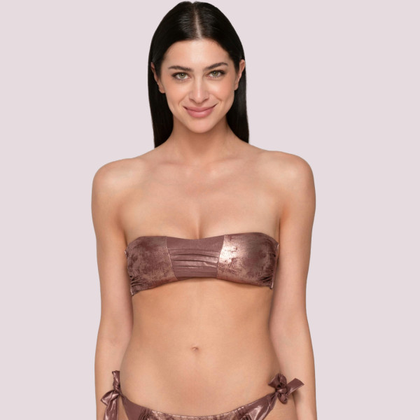 Luna γυναικείο μαγιό Fade strapless δετό με αποσπόμενο cup ιριδίζον  μπρονζέ  swimwear Summer Collection 94510 