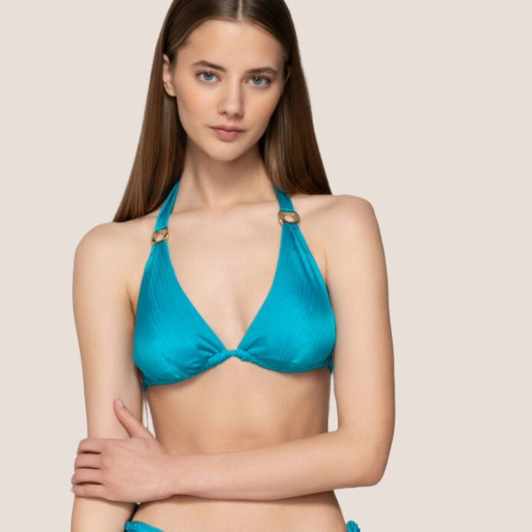 Luna Γυναικείο τρίγωνο μαγιό Triangle με αποσπόμενο cup  ιριδίζον  Τυρκουάζ   Summer Collection 94652 Gold