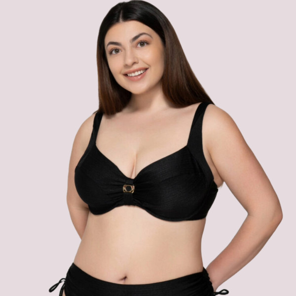 Luna  Γυναικείο Σουτιέν Μαγιό για Μεγάλo Στήθος Βalconette Χωρίς Ενίσχυση  με κρίκο 94654 GOLD BLACK
