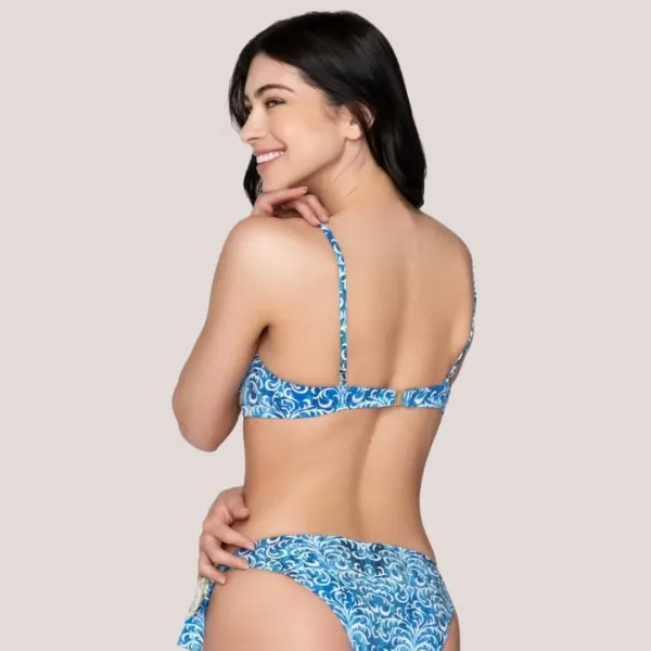 Luna Γυναικείο  Serenity μπικίνι strapless με ενίσχυση & τιράντες C/D για μεγάλο στήθος Summer Collection 94740 Λευκό με γαλάζια χρυσά & λαδί φλοράλ prints