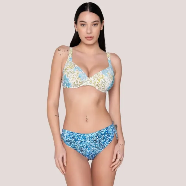 Luna Γυναικείο  Serenity μπικίνι top balconette χωρίς ενίσχυση D & E Cup για μεγάλο στήθος Summer Collection 94743 Λευκό με γαλάζια χρυσά & λαδί φλοράλ prints