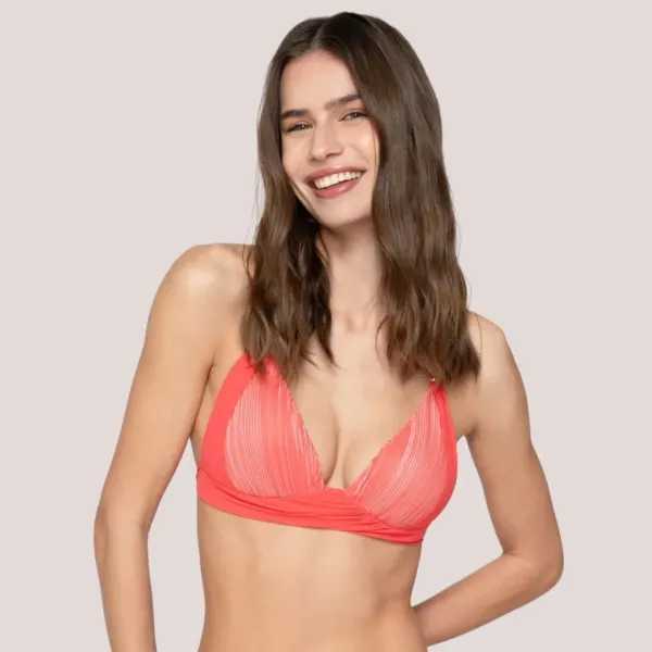 Luna Γυναικείο Top double push up τρίγωνο μαγιό AURA   Summer Collection 94882 Coral Κοραλί