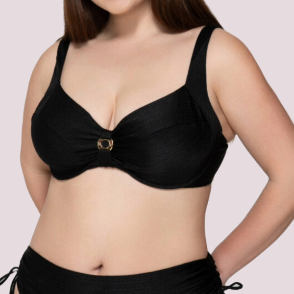 Luna  Γυναικείο Σουτιέν Μαγιό για Μεγάλo Στήθος Βalconette Χωρίς Ενίσχυση  με κρίκο 94654 GOLD BLACK