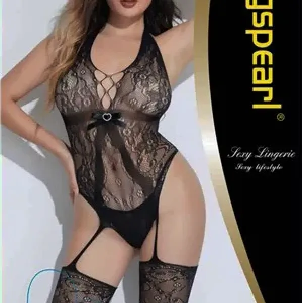 Γυναικείο μαύρο Sexy Body καλσόν ολόσωμο δίχτυ με δαντέλα & ανοιχτό κάτω με ενσωματωμένες κάλτσες bodystocking with open crotch JT2797B BLACK