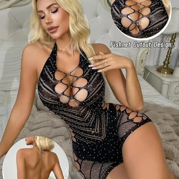 Γυναικείο μαύρο φόρεμα plus size sexy τυπου Body κοντό με στρας strass dress with rhinestones 80711Q BLACK
