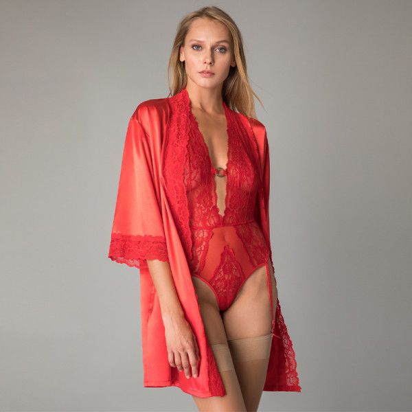 Milena by Paris Γυναικείο Body String Κόκκινο Sexy Κορμάκι με Eνσωματωμένες Ζαρτιέρες  002458