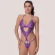 Milena by Paris Γυναικείο Sexy Κορμάκι Μωβ Purple Ανοιχτό Κάτω με Δαντέλα 002492