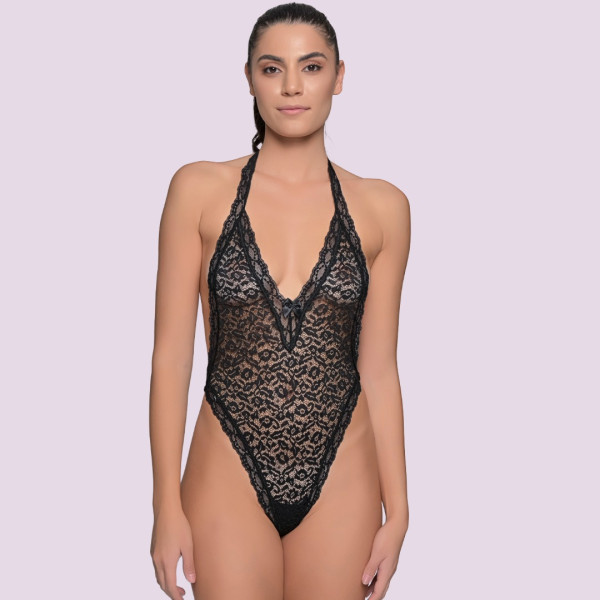 Milena by Paris Γυναικείο Sexy Κορμάκι Στρίνγκ Μαύρο με υπέροχη ελαστική Δαντέλα 002522