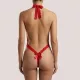 Milena by Paris Γυναικείο Sexy Κορμάκι Στρίνγκ Κόκκινο με υπέροχη lurex Δαντέλα και ανοιχτή πλάτη 002536