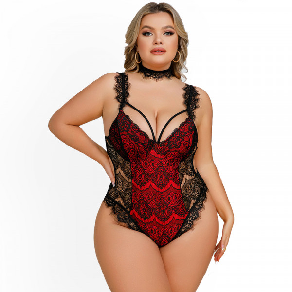 Milena by Paris Γυναικείο Sexy Μαύρο -Κόκκινο Body String Plus Size & για μεγάλο στήθος 020037