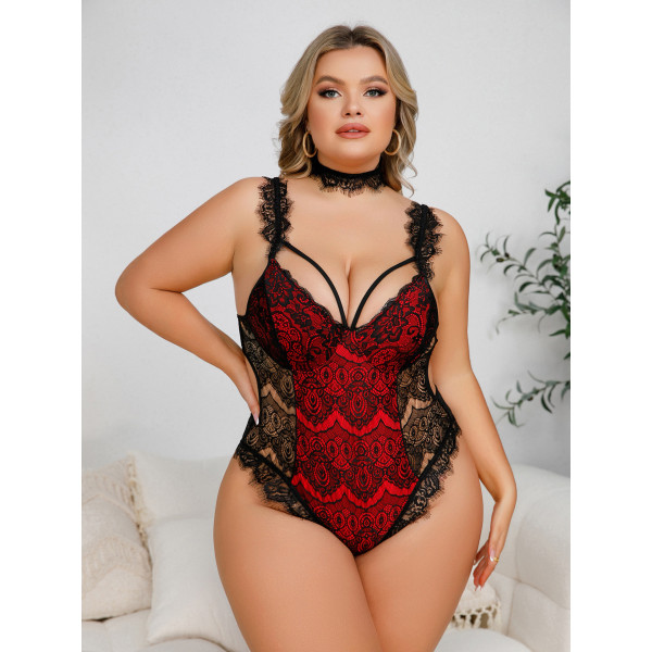 Milena by Paris Γυναικείο Sexy Μαύρο -Κόκκινο Body String Plus Size & για μεγάλο στήθος 020037