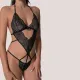 Milena by Paris Γυναικείο Sexy Κορμάκι μαύρο Black Ανοιχτό Κάτω με Δαντέλα 002492