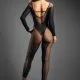 Γυναικείο μαύρο plus size sexy Body καλσόν ολόσωμο δίχτυ με μακρυά μανίκια & ανοιχτό κάτω bodystocking with open crotch SF1000 BLACK