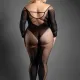 Γυναικείο μαύρο plus size sexy Body καλσόν ολόσωμο δίχτυ με μακρυά μανίκια & ανοιχτό κάτω bodystocking with open crotch SF1000 BLACK