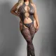 Γυναικείο σκούρο γκρί plus size sexy Body καλσόν ολόσωμο με φλοράλ δαντέλα & στρινγκ bodystocking & g-string SF986 GRAY