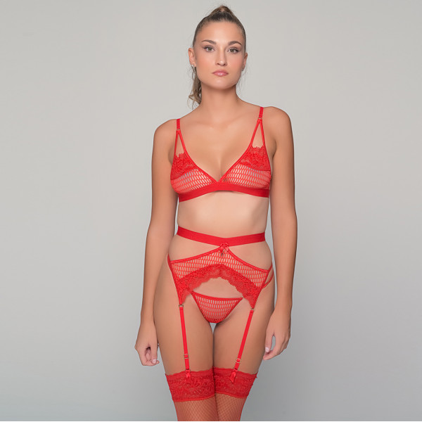 Milena by Paris Γυναικείο sexy  Bralette Lace Σουτιέν Κόκκινο με δαντέλα και δίχτυ!!!  010182