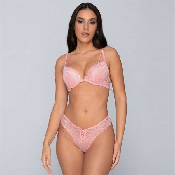 Luna Flirt Γυναικείο Εσώρουχο Brazilian Δαντέλα Ροζ 24300