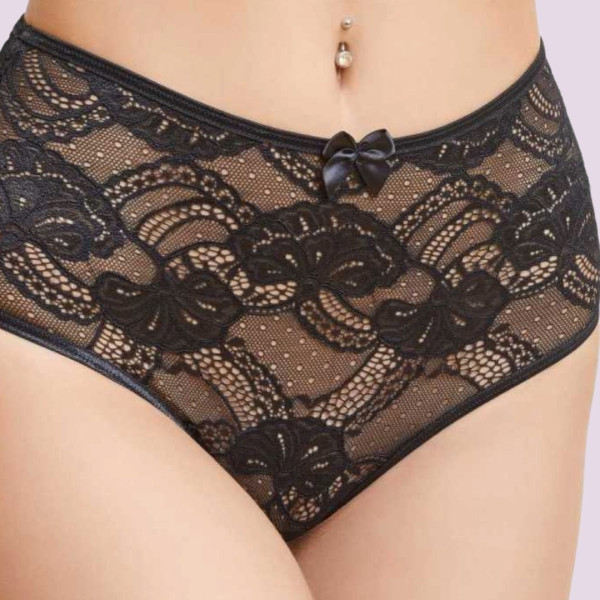 Milena by Paris γυναικείο String Ψηλόμεσο Στρίνγκ όλο δαντέλα Μαύρο 007543 black