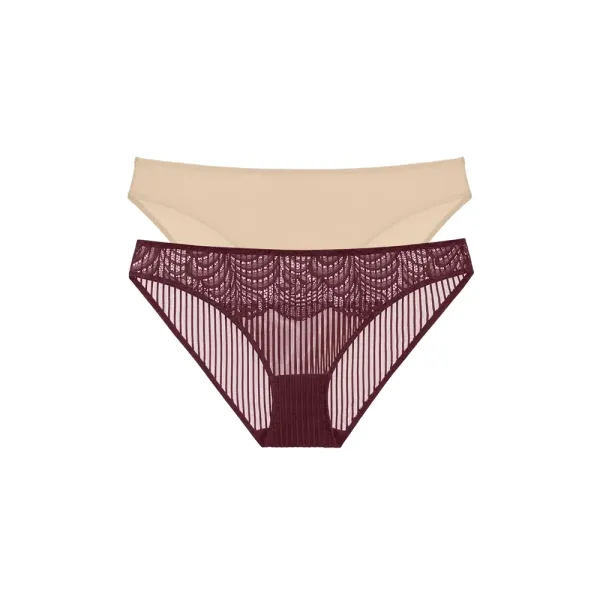 Dorina  Γυναικεία εσώρουχα   brief slip culotte Σετ 1+1 δώρο Μπέζ -μπορντώ το ένα με δαντέλα FXBF0087LA189-2X0493