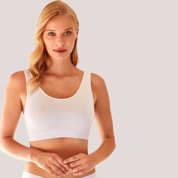 Berrak Γυναικείο εφηβικό Μπουστάκι χωρίς ενίσχυση με ελαστικότητα & ίσια πλάτη Λευκό White 2643 Cotton & micromodal