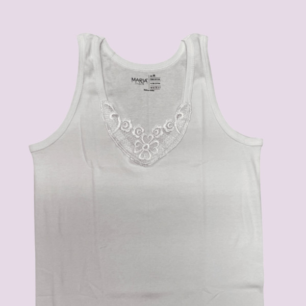 Maria Angel Lingerie Γυναικείο βαμβακερό φανελάκι με φαρδιά τιράντα & δαντέλα 100% cotton 1009 Μπεζ Beige