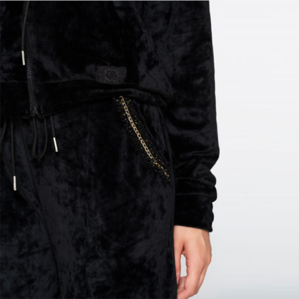  Luna  Γυναικείο Βελούδινo Παντελόνι φόρμας Μαύρο Black με χρυσές λεπτομέρειες στις τσέπες Mix & Match Balanced 7033 Plus Sizes