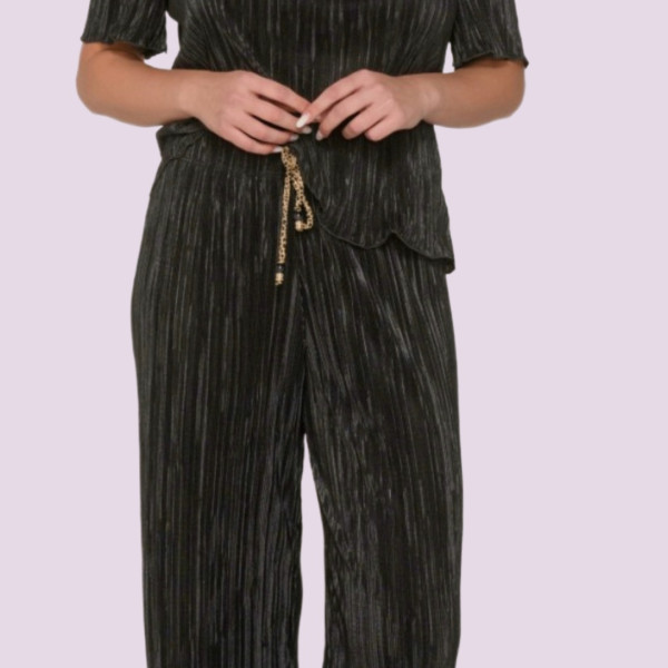 Luna Γυναικεία παντελόνα πλισέ απο την collection dama με χρύσό κορδόνι summer collection 94440
