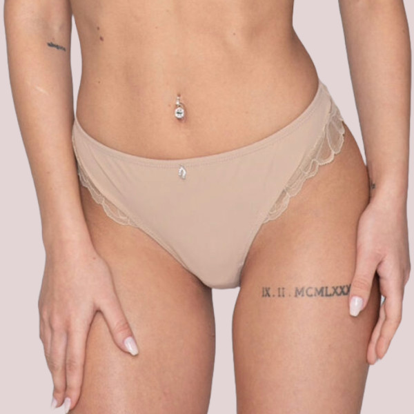 Luna Melody Brazilian Brief Γυναικείο Brazil Σλίπ με φανταστική δαντέλα μπεζ 24240 Beige