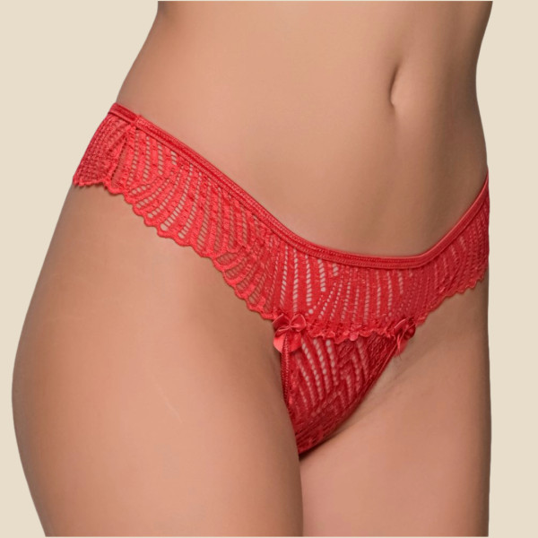 Milena by Paris Γυναικείο sexy εσώρουχο κόκκινο String με δαντέλα 007701