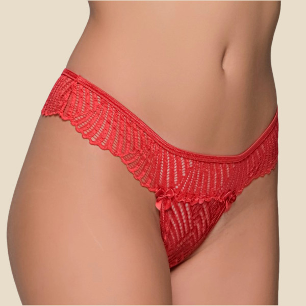Milena by Paris Γυναικείο sexy εσώρουχο κόκκινο String με δαντέλα 007701
