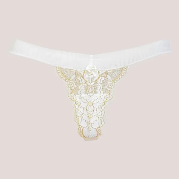 Milena by Paris Γυναικείο String με Τούλι και Χρυσοκλωστή Ψηλόμεσο Εφέ Σμίλευσης Λευκό White 007677