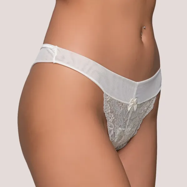 Milena by Paris Γυναικείο String με Τούλι και Χρυσοκλωστή Ψηλόμεσο Εφέ Σμίλευσης Λευκό White 007677
