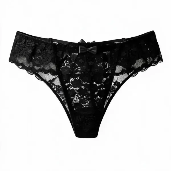 Γυναικείο sexy εσώρουχο μαύρο String με δαντέλα και φιογκάκια στο πίσω μέρος Q8332