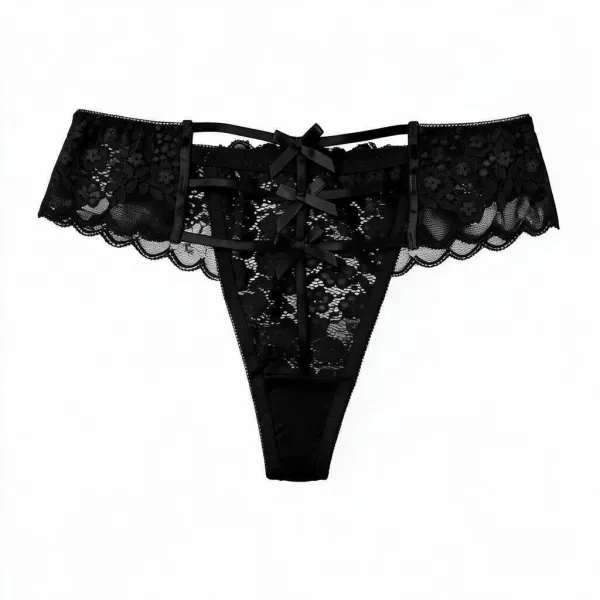 Γυναικείο sexy εσώρουχο μαύρο String με δαντέλα και φιογκάκια στο πίσω μέρος Q8332