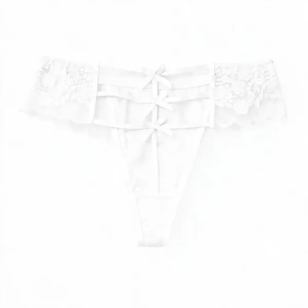 Γυναικείο sexy εσώρουχο λευκό String με δαντέλα και φιογκάκια στο πίσω μέρος Q8332 white
