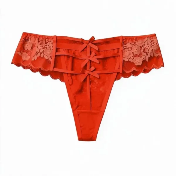 Γυναικείο sexy εσώρουχο κόκκινο String με δαντέλα και φιογκάκια στο πίσω μέρος Q8332 red