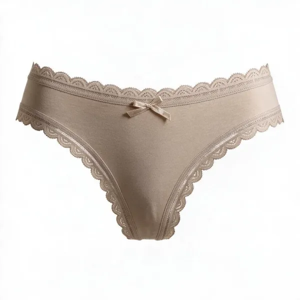 Σλίπ String βαμβακερό με δαντέλα στις άκριες Rosa Juno μπέζ 85-825 beige