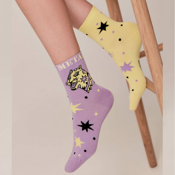 Conte Happy Socks Glam Metal Βαμβακερές Κάλτσες Διχρωμία Λιλά κίτρινο 18C-227C