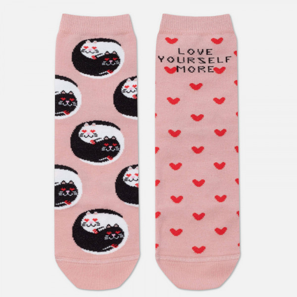 Conte Happy Socks Βαμβακερές Κάλτσες Love Yourself Γάτα Ροζ 18C-227C