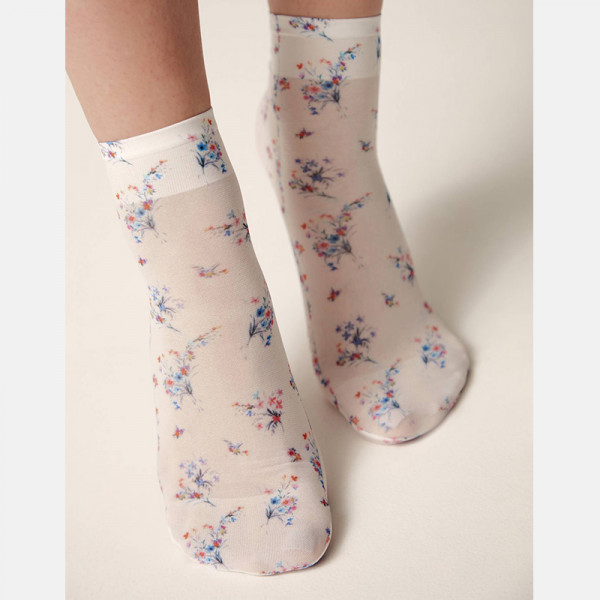 Conte Fantasy Socks Γυναικεία Λευκά Καλτσάκια Σοσόνια με Λουλουδάκια 18C-76C