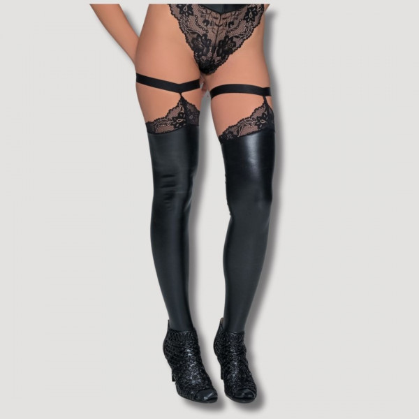 Milena by Paris Stockings Faux Leather Κάλτσες απο Δερματίνη Μαύρο 005320